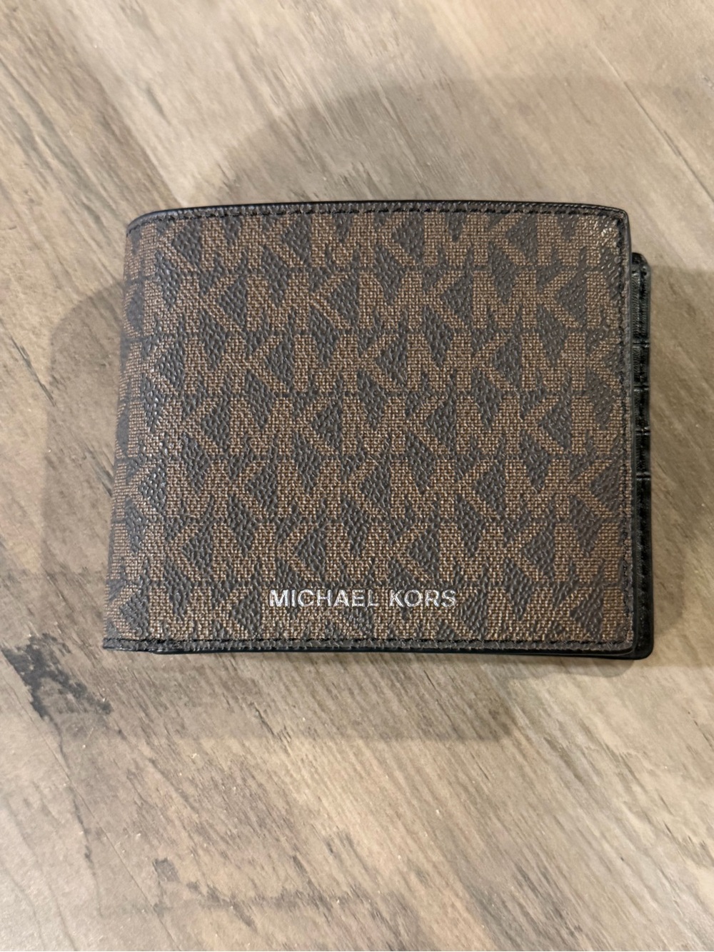 Michael Kors Cooper Billfold Wallet with Passcase Brown MK Logo Signature